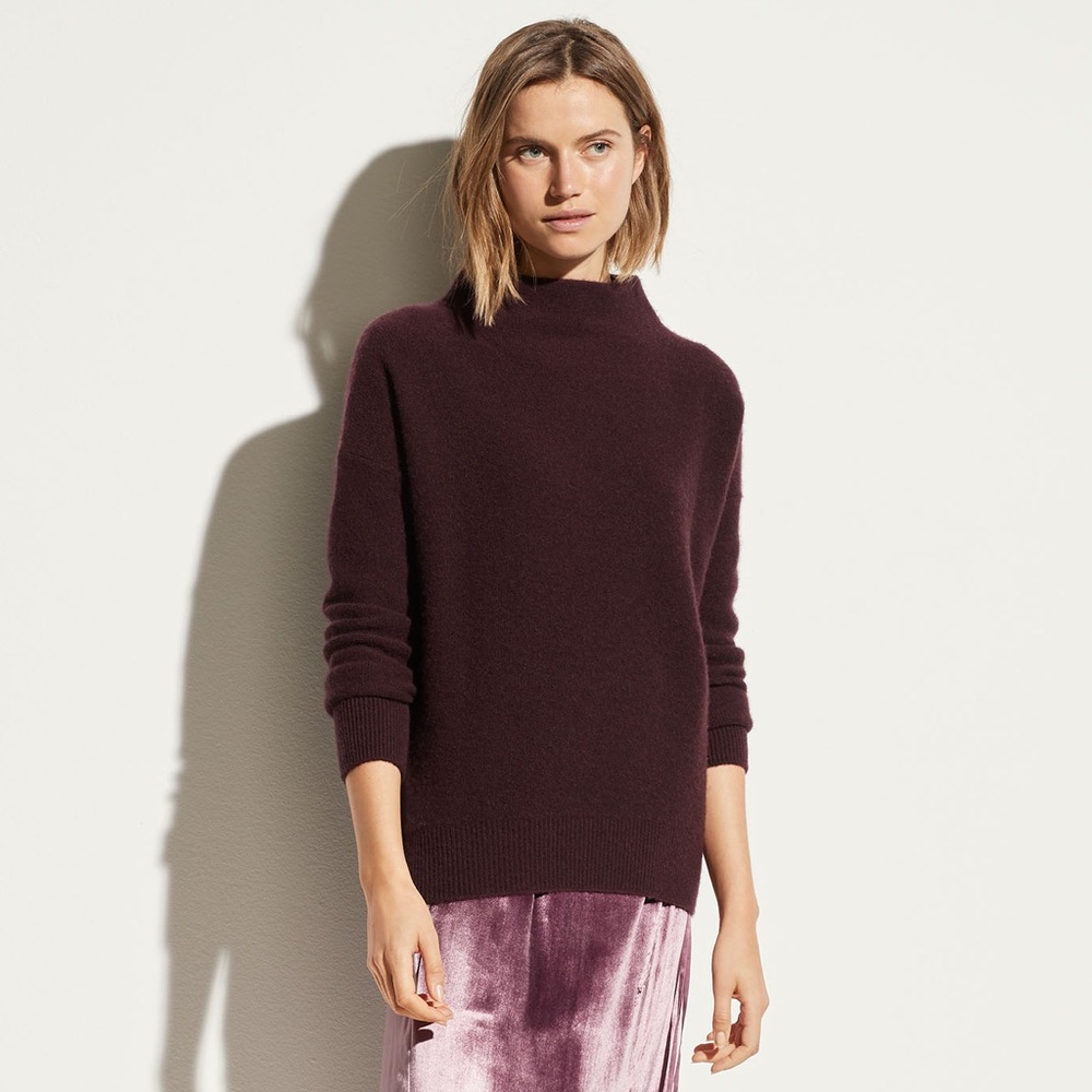 VINCE BOILED CASHMERE FUNNEL NECK PULLOVER